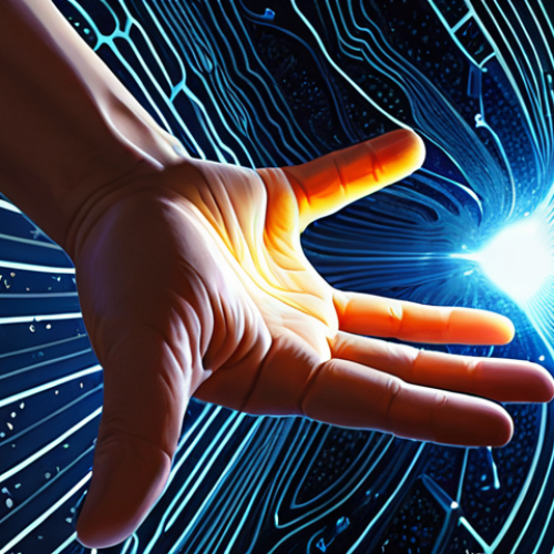 **Prompt:** A conceptual digital painting depicting the seamless synergy between human creativity and artificial intelligence. A human hand subtly merges with flowing algorithmic patterns and luminous digital art elements, reaching towards an expanding, vibrant canvas that represents infinite artistic possibilities. The artwork should evoke a sense of boundless innovation, co-creation, and the exploration of uncharted imaginative realms, with dynamic light and abstract forms. Highly detailed, futuristic, conceptual art.