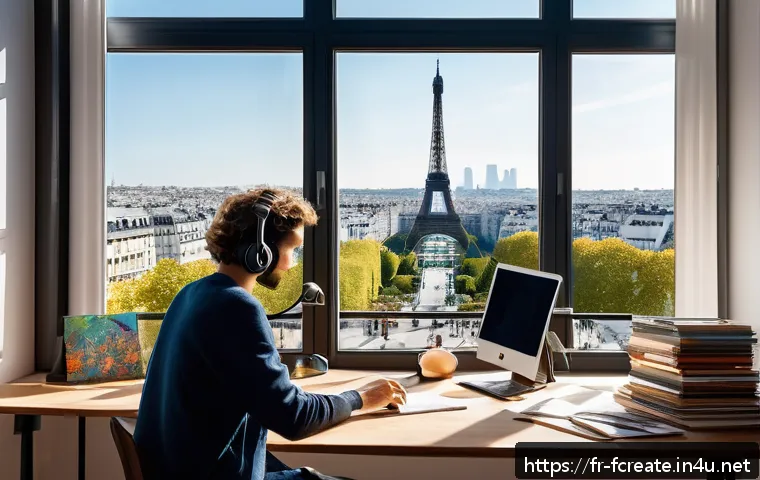 AI와 창작에서의 상호작용 - A modern digital artist&rsquo;s studio in Paris, showcasing a diverse array of AI-powered creative tools o...