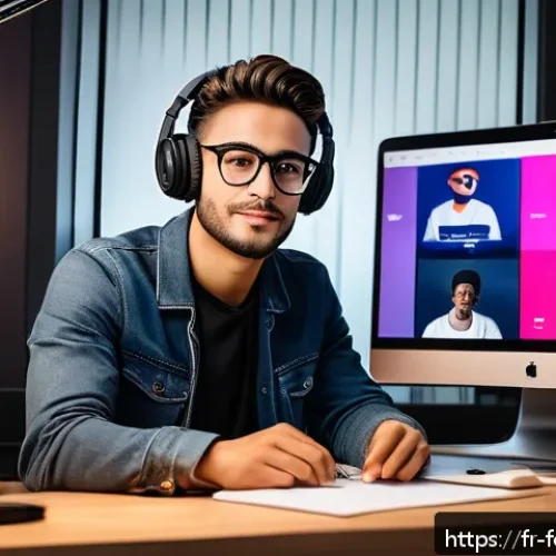 Home 31 디지털 미디어와 창작자의 관계 변화 - A dynamic digital content creator’s workspace featuring a young French influencer in casual modern a...