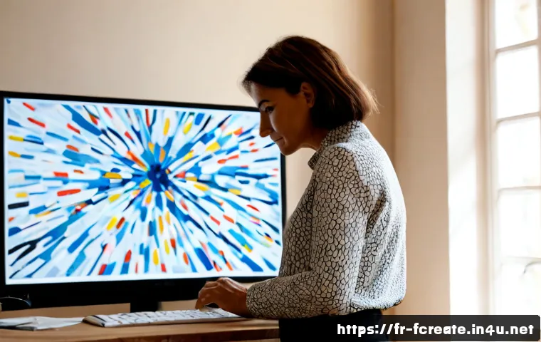 AI가 만드는 예술과 그 의미 - Photorealistic contemporary art studio in Paris, thoughtful French female artist in her 40s studying...
