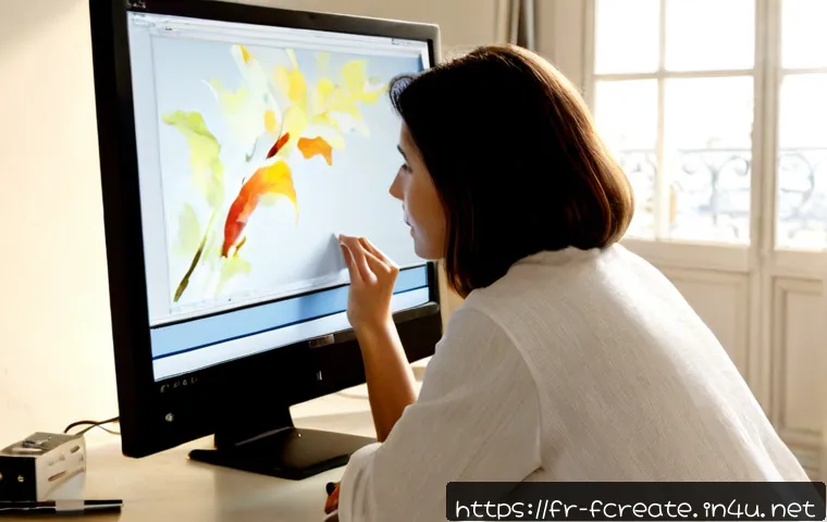 AI와 창작의 윤리적 문제 - Photorealistic French artist in a sunlit Paris studio, thoughtfully comparing a hand-painted canvas ...